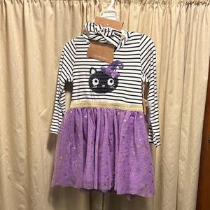 Striped Cat Dress with Purple Tulle Skirt